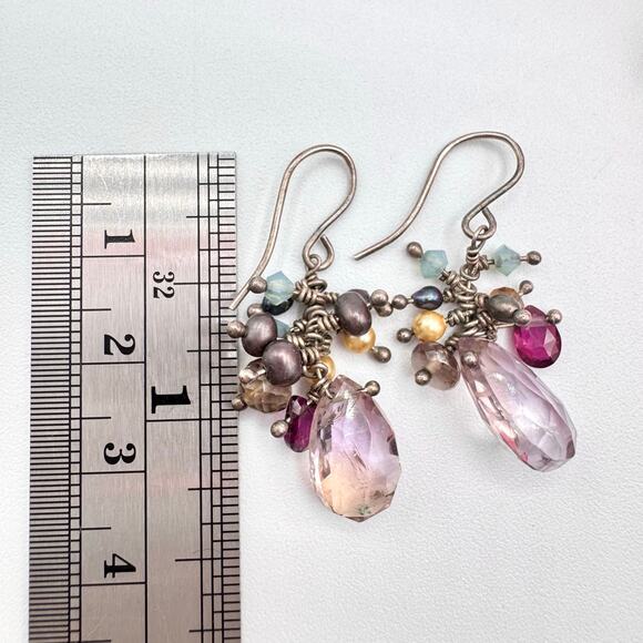 Amethyst Pearl Mixed Gemstone Silver Cha Cha Dangle Earrings Tested Boho Fun - Picture 10 of 10